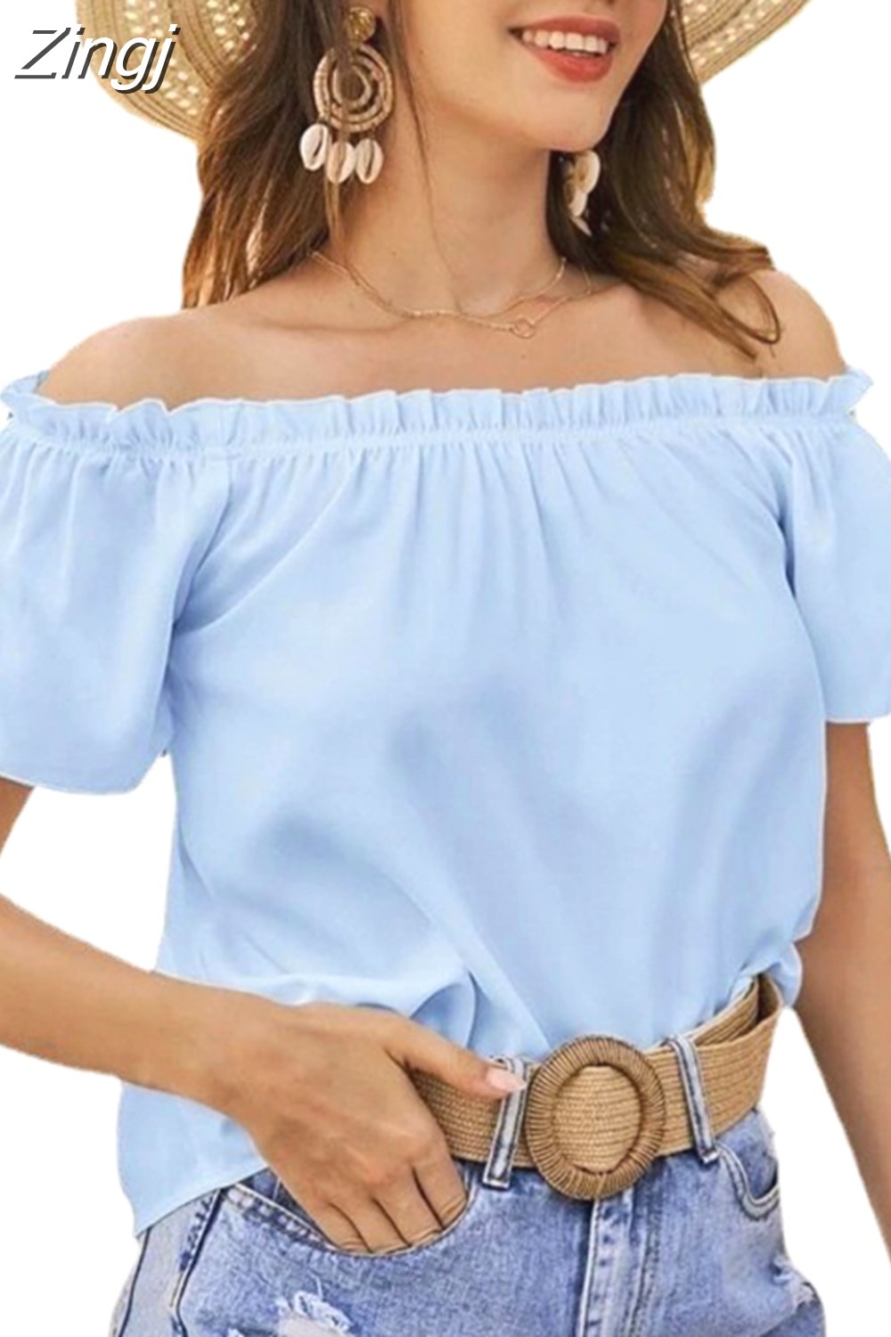 Women's Ruffled Off-Shoulder Short-Sleeve Blouse
