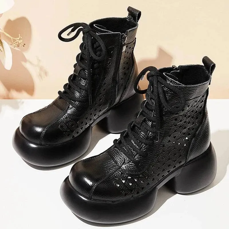 Platform Genuine Leather Ankle Boots for Women Maxct