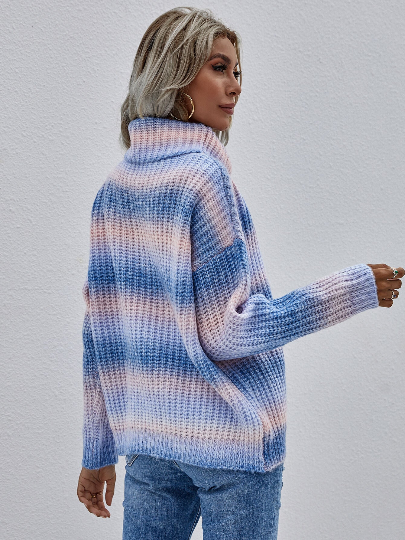 Maxct &Rainbow Rib-Knit Turtleneck Drop Shoulder Sweater