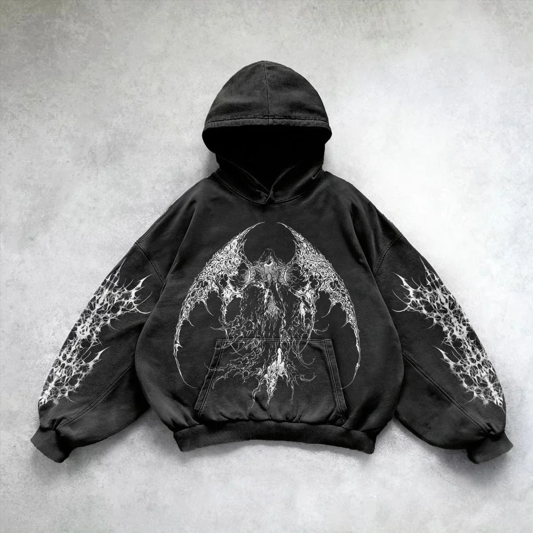 Maxct Heavy Washed Man Hoodie Sweatshirt Y2k Gothic Clothes Retro Streetwear Pattern Women Pullover Casual Fashion for Men Harajuku