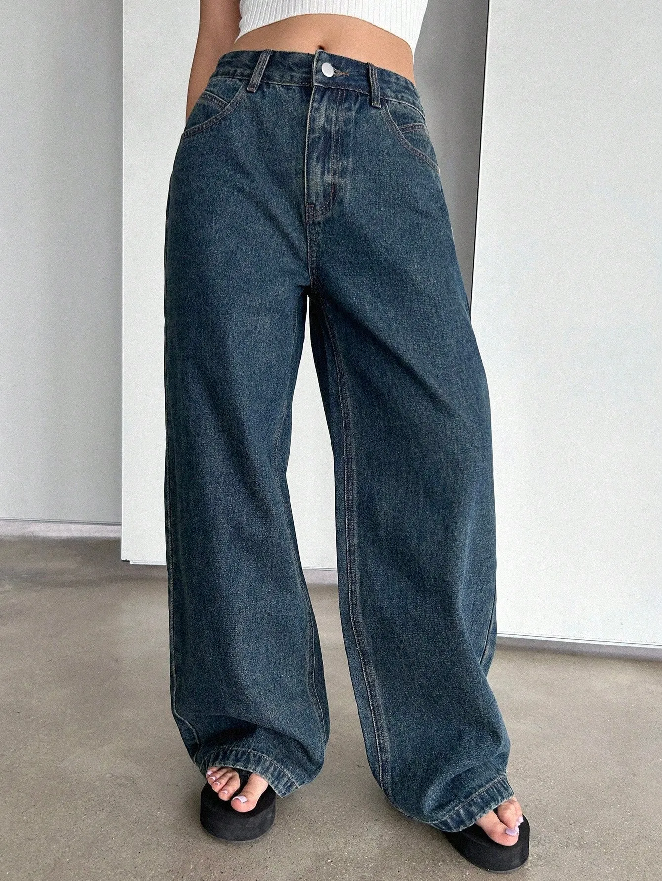Maxct Women's Loose Fit Wide Leg Denim Pants With Pockets, Casual