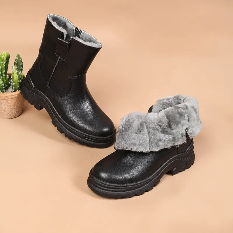 Womens Shearling Lined Snow Boots for Cold Winter Retro Short Boots Maxct