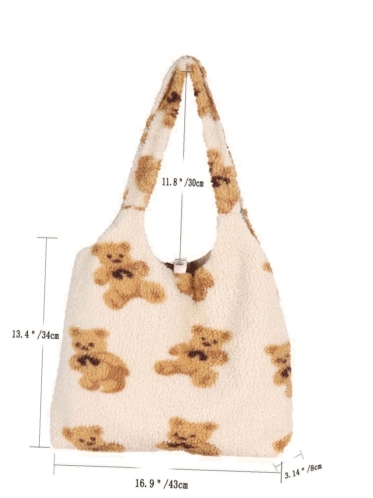 Maxct - Faux Shearling Cartoon Graphic Tote Bag  - Women Tote Bags