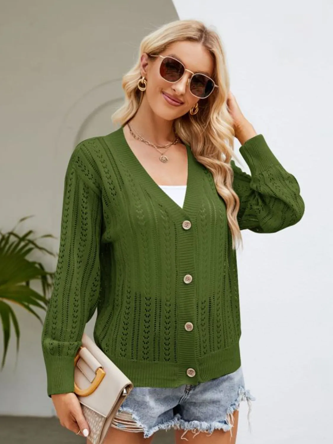Maxct &Button Down Ribbed Trim Cardigan