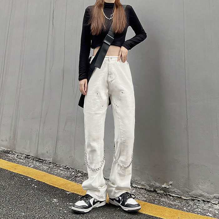 Grunge Aesthetic Chain Jeans Maxct