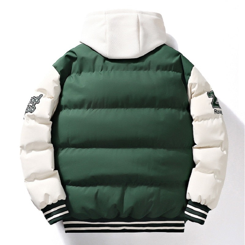 Maxct &Men's Embroidered Hooded Varsity Down Jacket
