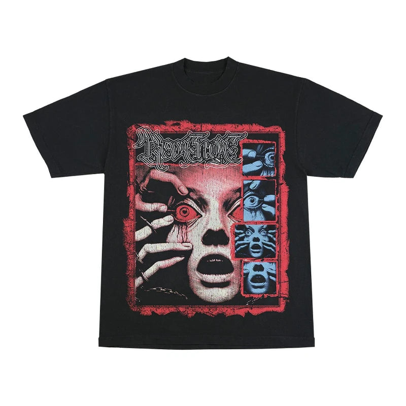 Maxct 90s Streetwear Gothic Streetwear T Shirts Men Harajuku Retro Print Pattern Oversized Tshirt Y2K Punk Skull Demon Graphic Short Sleeved Tops