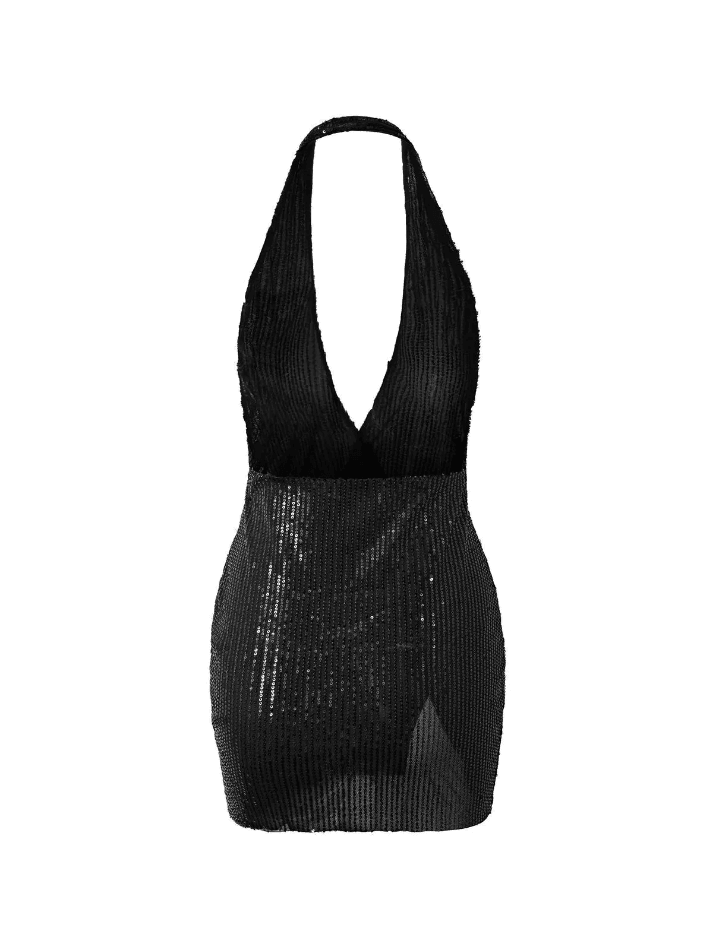 Split Sequin Halter Party Mini Dress Maxct