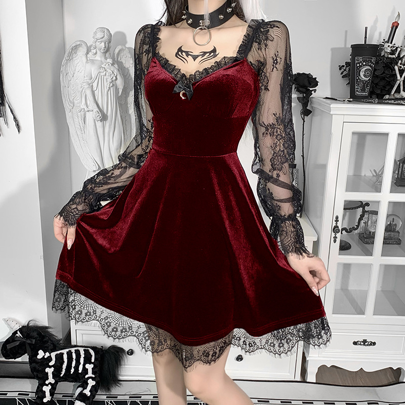 Maxct cybergoth dress to impress Hy21249 Dark Style Autumn New Hip Hop Lace Fashion Chest Speaker Long Sleeve Dress
