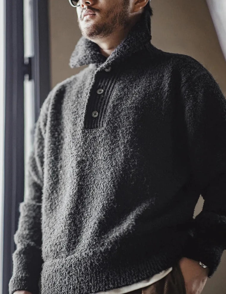 Maxct Boucle Knit Button Neck Sweater