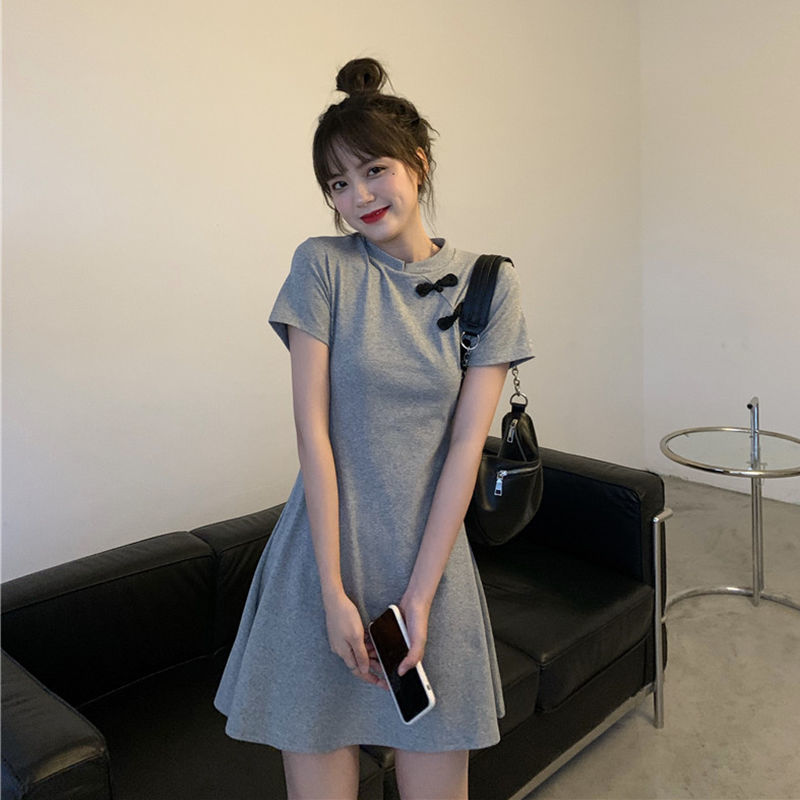 Maxct Short Sleeve Dress Women O-neck Slender Vintage Chinese Style Qipao Students Kawaii 4XL Sweet Mini Dresses Leisure Sexy