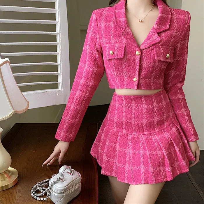 Y2K Pink Tweed Jacket & Skirt Co-Ord Maxct