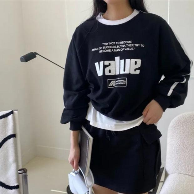 Maxct Vintage Letter Print Round Neck Sweatshirt