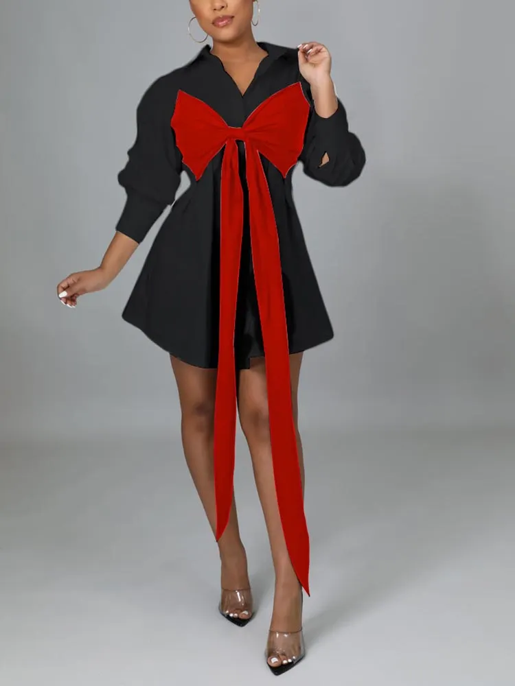 Lace Up Bow Shirt Mini Dress Maxct