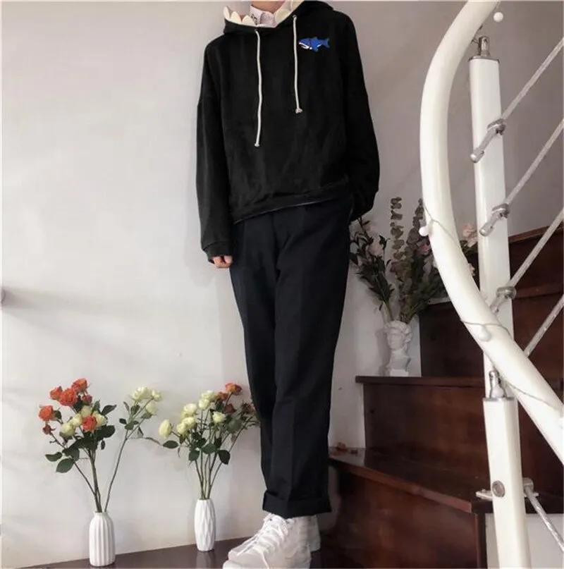 Funny Shark Patchwork Hoodies Autumn Kawaii Women's Sweatshirt Oversized Casual Long Sleeve Pullover cotton Couple y2k clothes