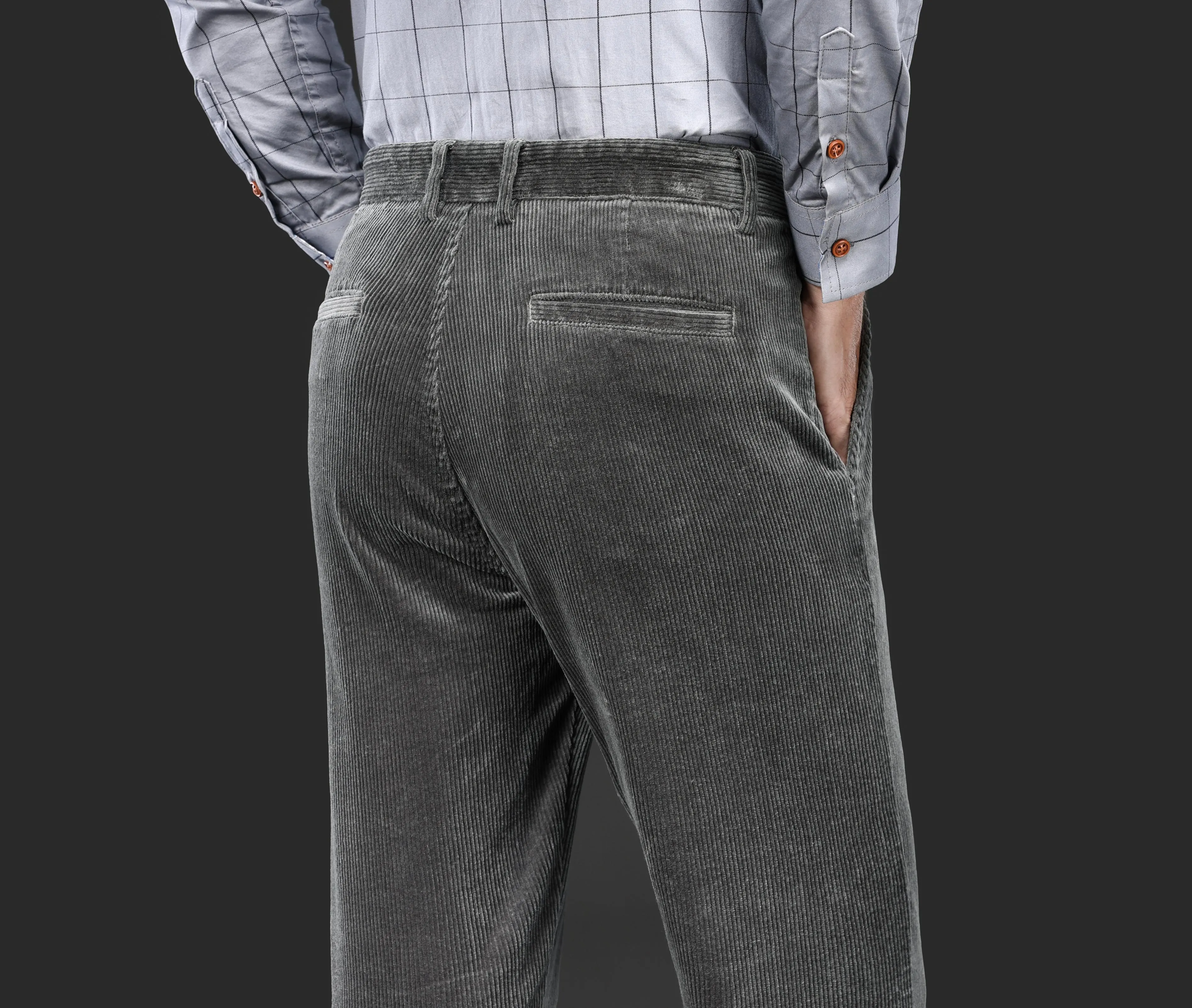 Men's Corduroy Pants For Business, Formal Stretch Straight Leg Pants For Fall Winter