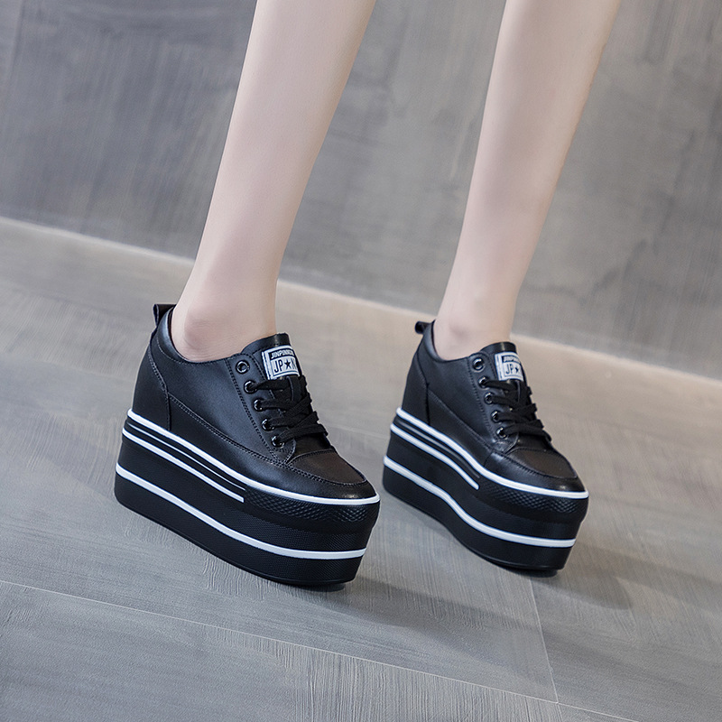 Genuine Leather Super High Thick Heel Platform Sneakers - true-deals-club