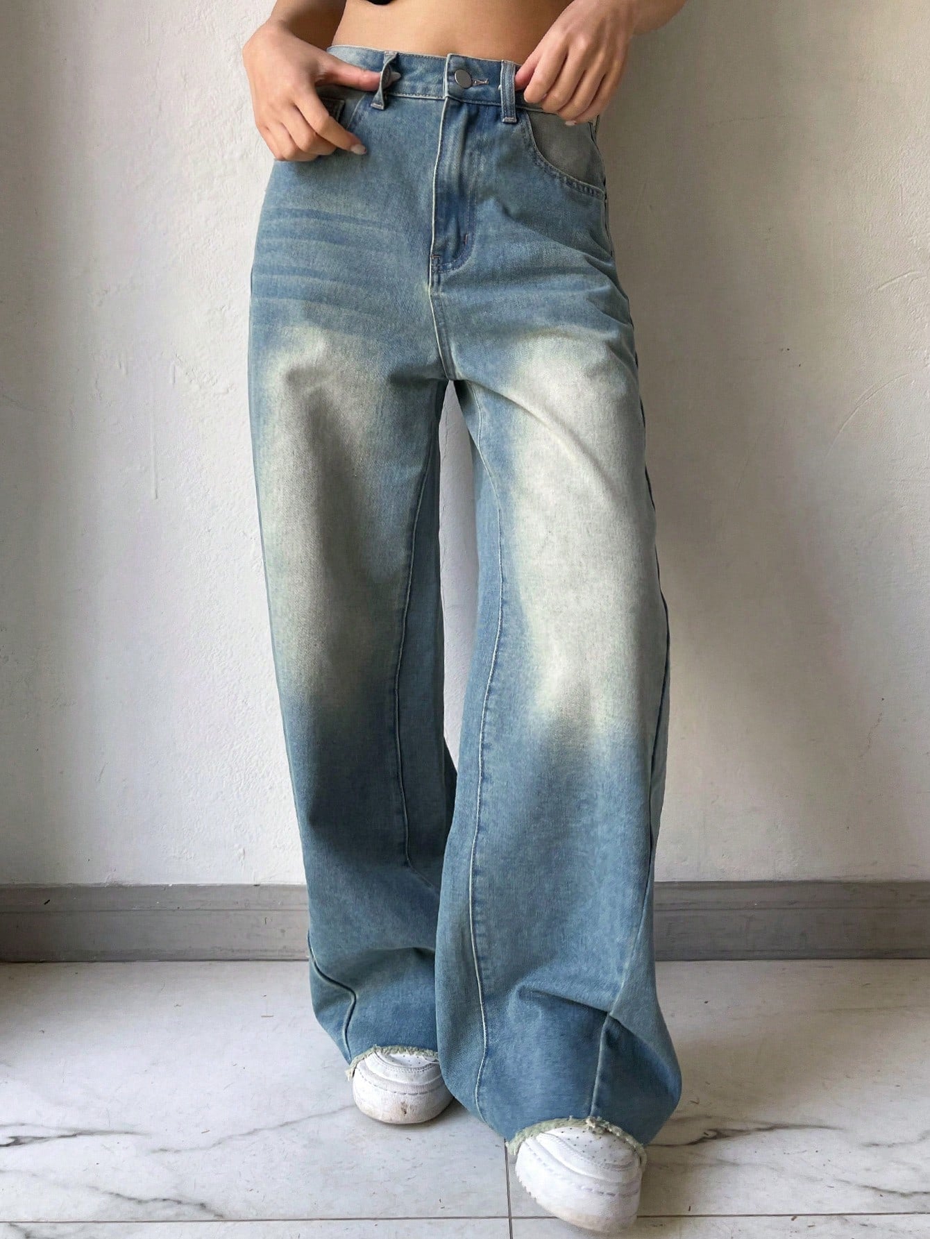 Maxct Women's Casual Wide-Leg Denim Pants With Pockets For Daily And Commuting