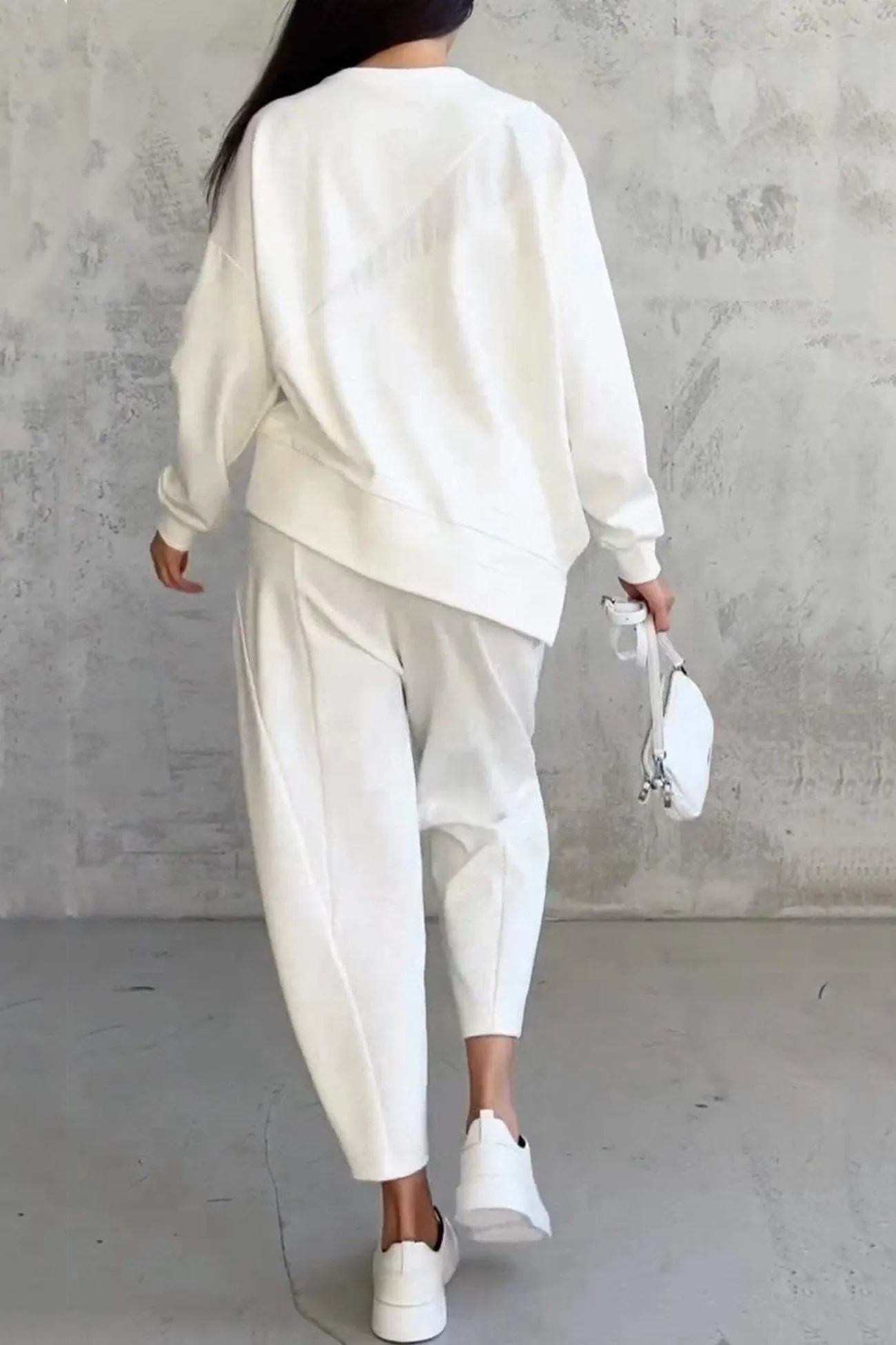 Maxct Crew Neck Irregular Hem Sweatshirt Suits