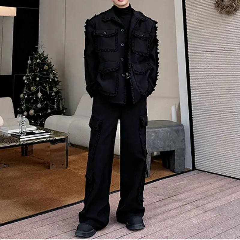 Maxct Red Suit Multi-pocket Jacket Wide-leg Trousers Two-piece Set