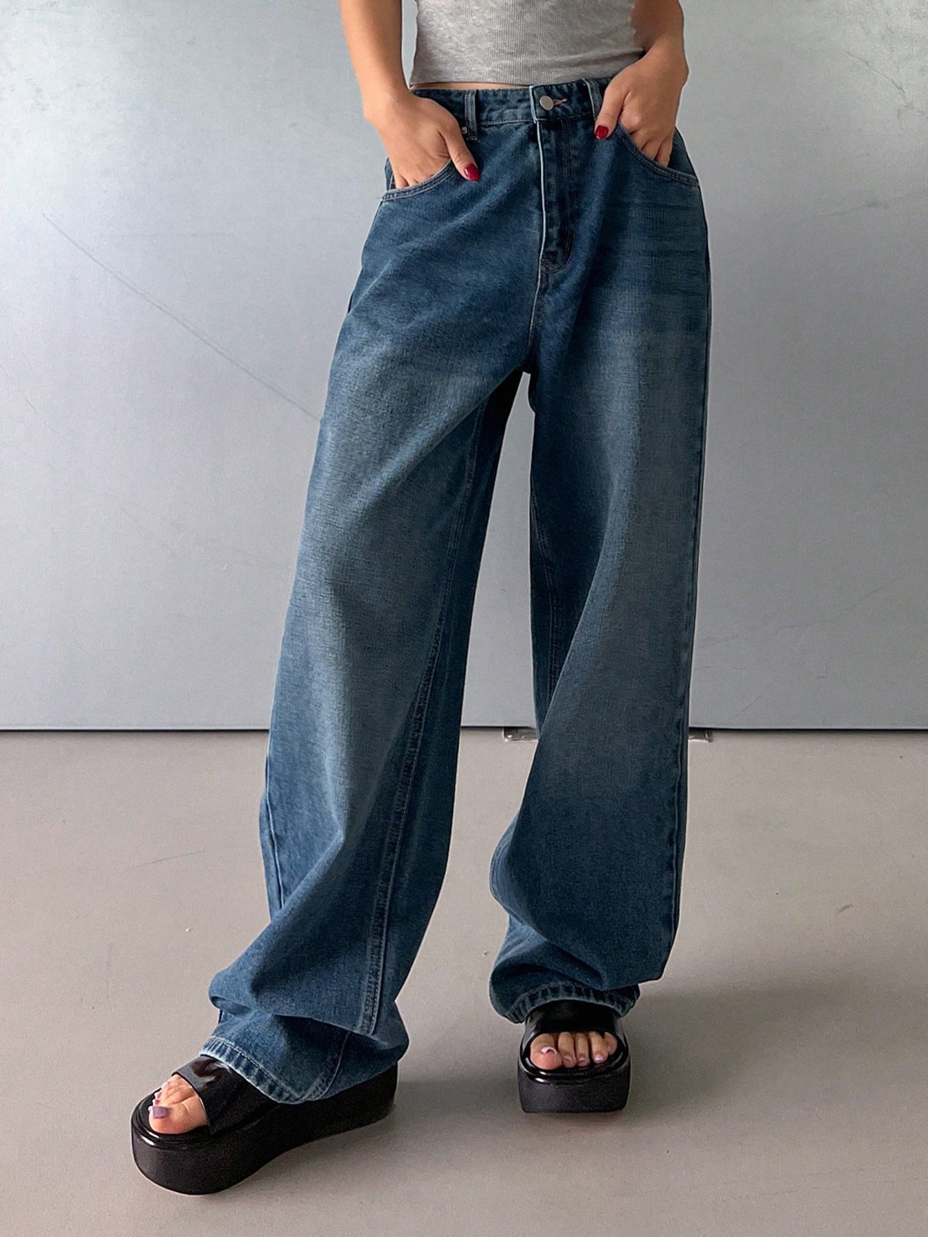 Maxct Women's Loose Fit Wide Leg Casual Denim Pants With Pockets