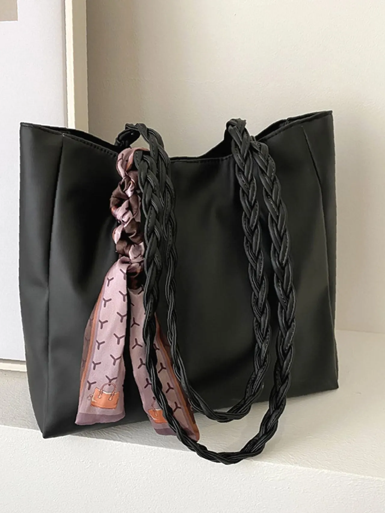 Maxct - Twilly Scarf Decor Shoulder Tote Bag  - Women Tote Bags