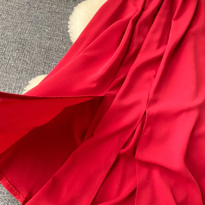 High Waist Slash Neck Women Long Dress Elegant Big Swing A-line Vestidos Verano Vintage Green/Red Party Robe For Female