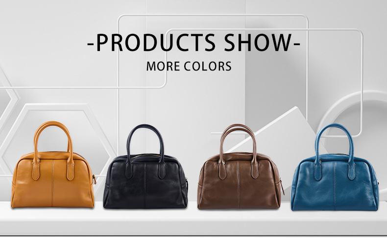 Women's Shoulder Bag Fashion First Layer Leather Bowling Bag Luxury Messenger Bag