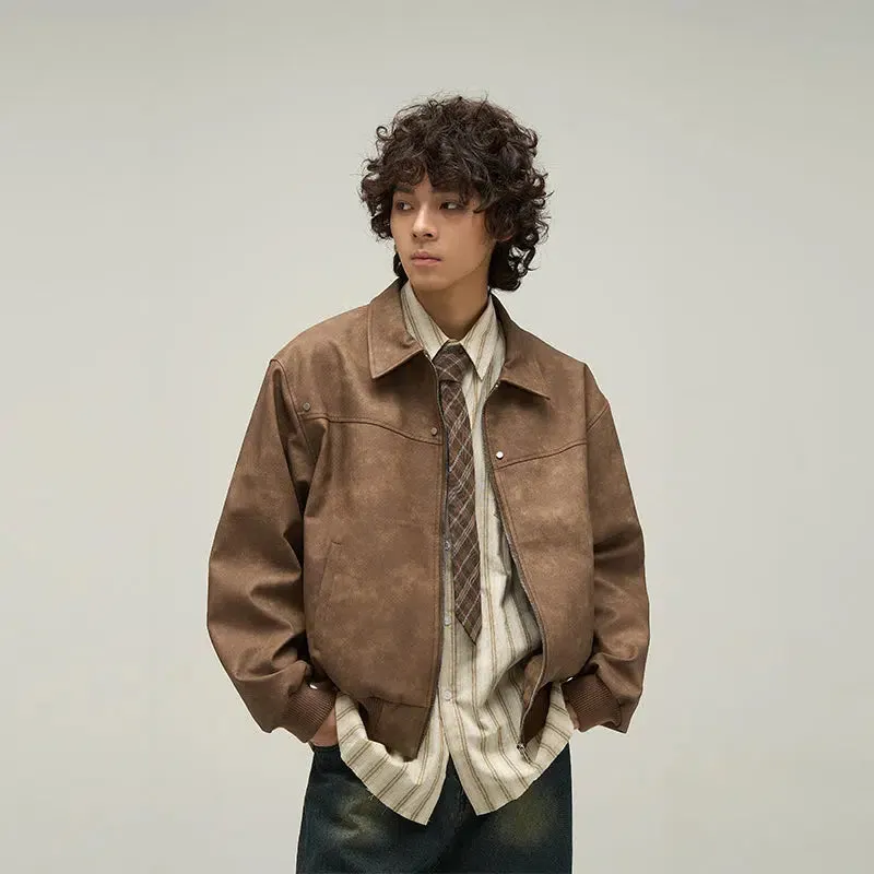 Maxct Retro Distressed PU Leather Jacket