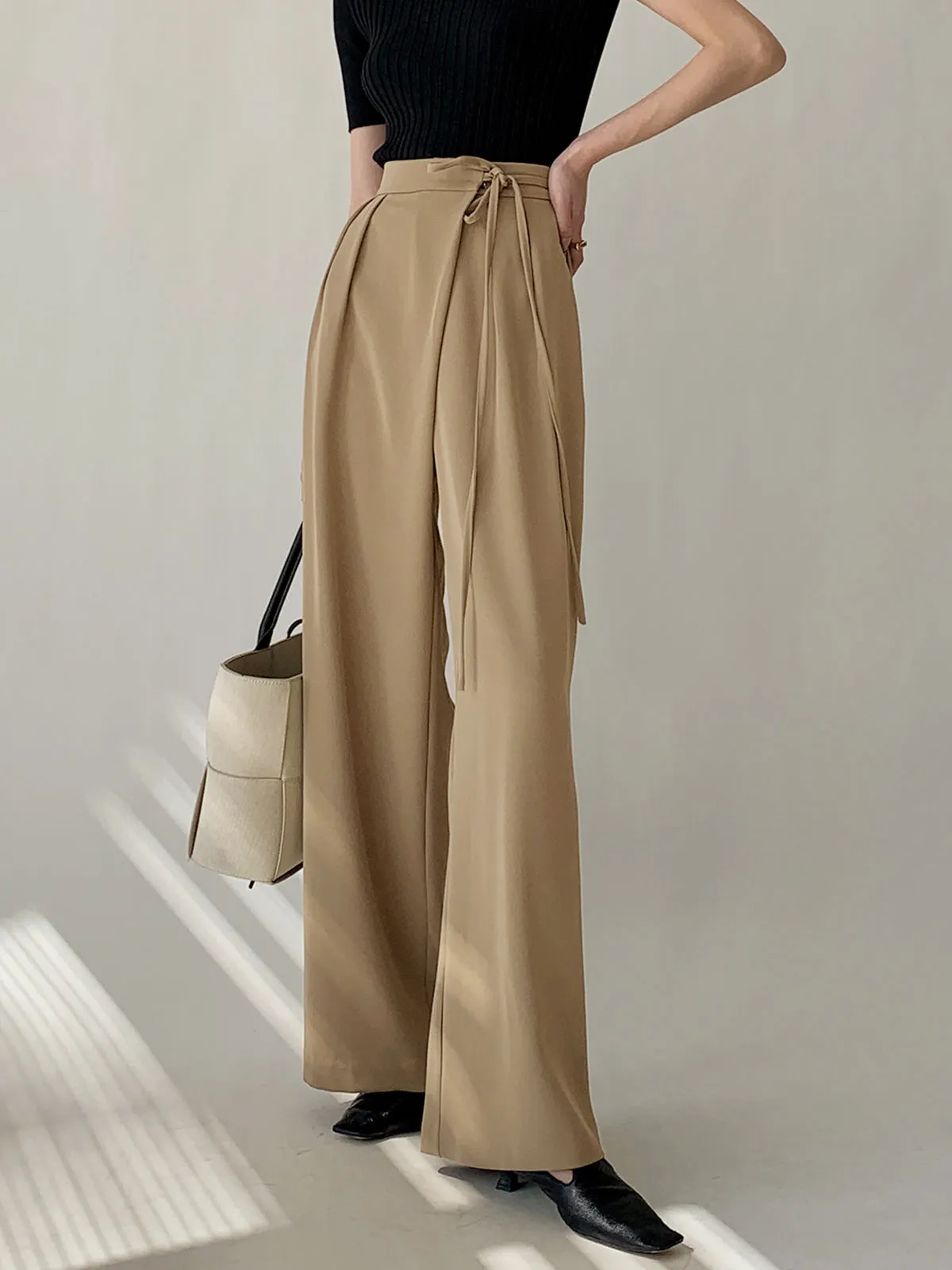 Maxct Tie Waist Flowy Wide Leg Dress Pants