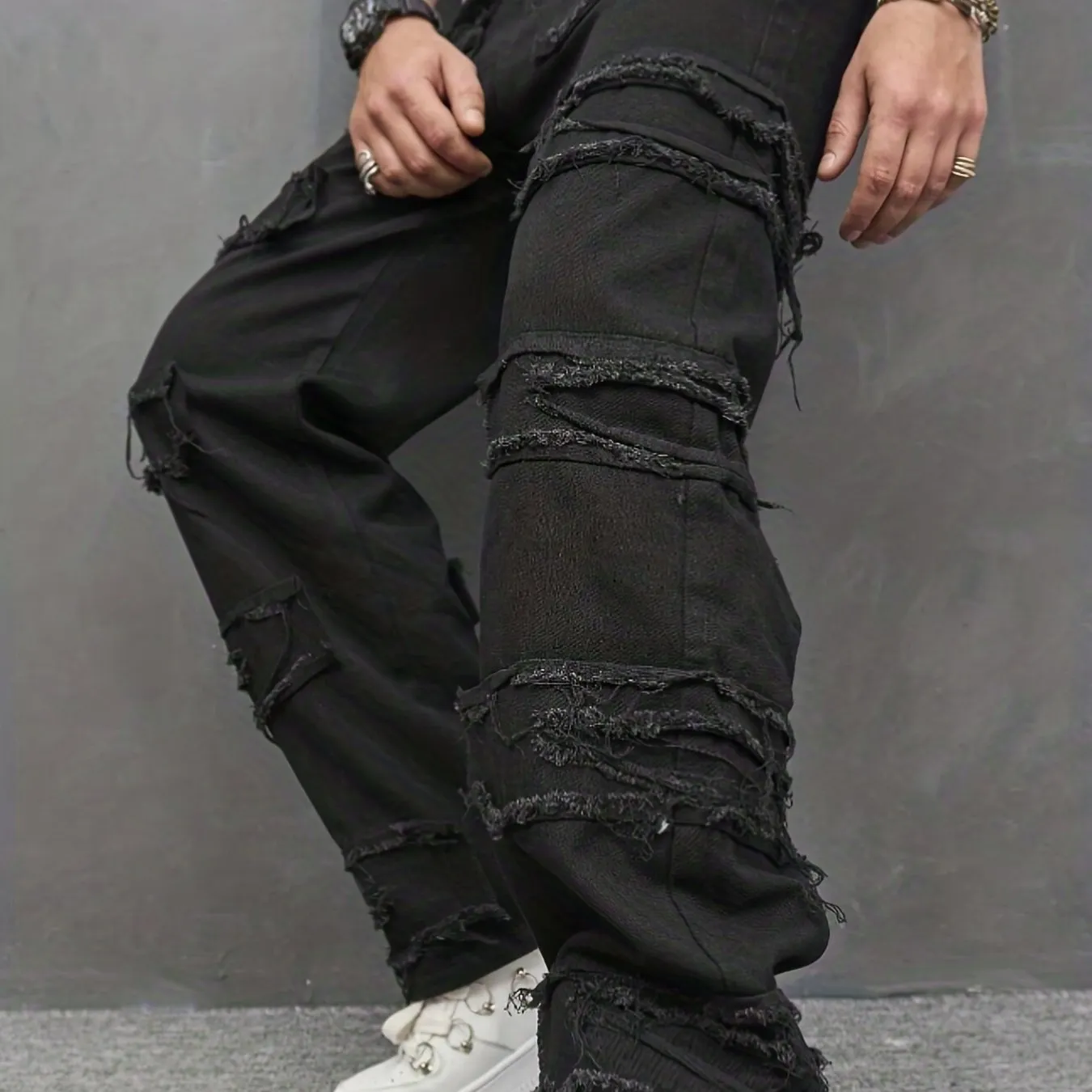 Maxct  Men Ripped Frayed Straight Leg Jeans