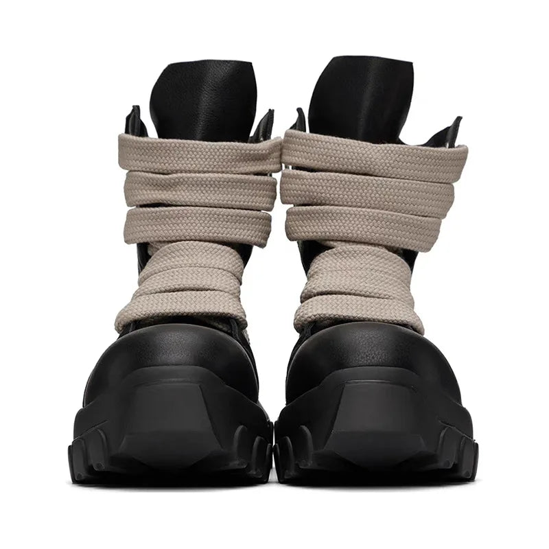Style Cross-Tied Chunky Bottom Leather Men's British Ankle Boots Maxct