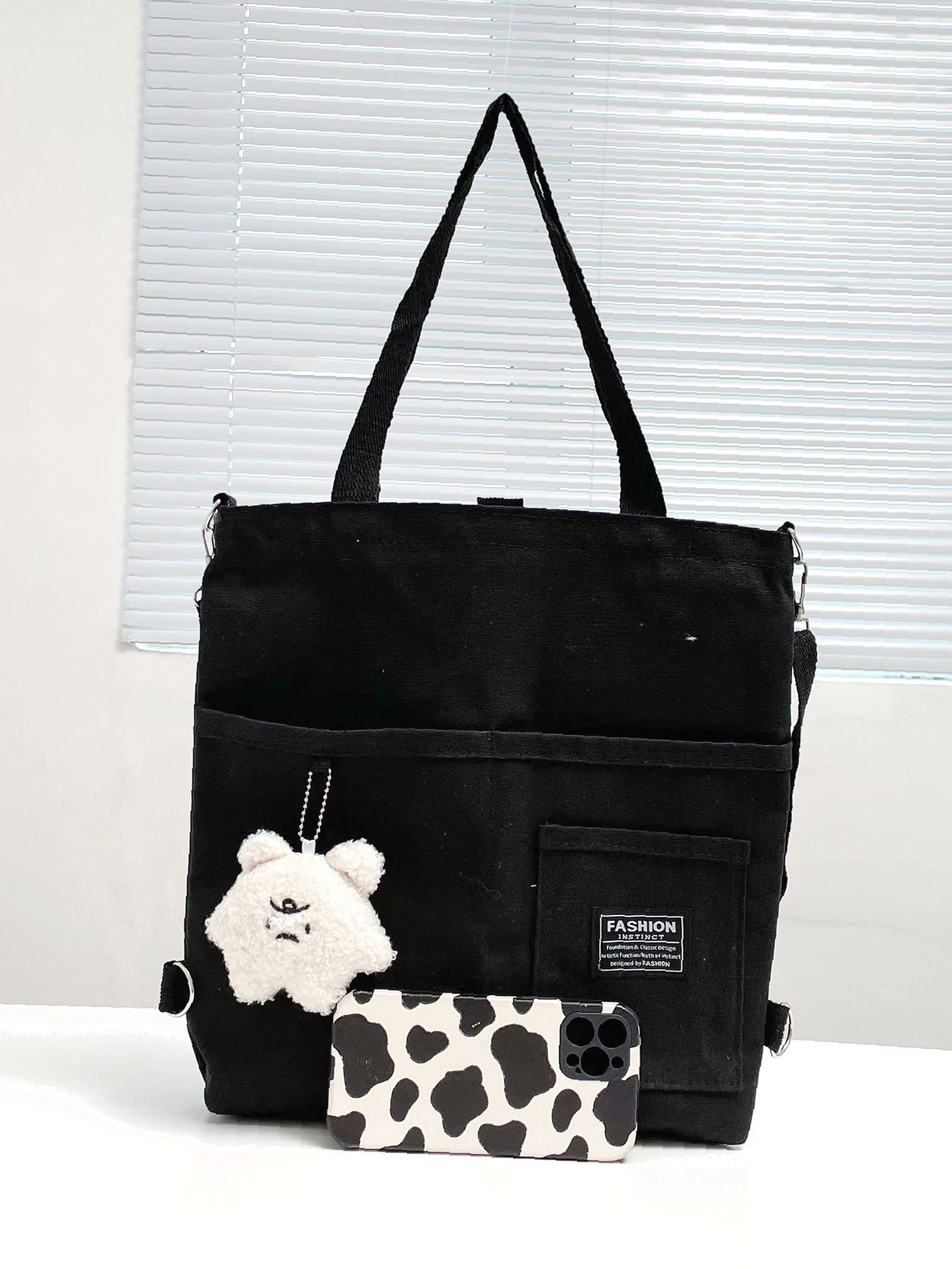 Maxct - Letter Graphic Shopper Bag with Bag Charm  - Women Tote Bags