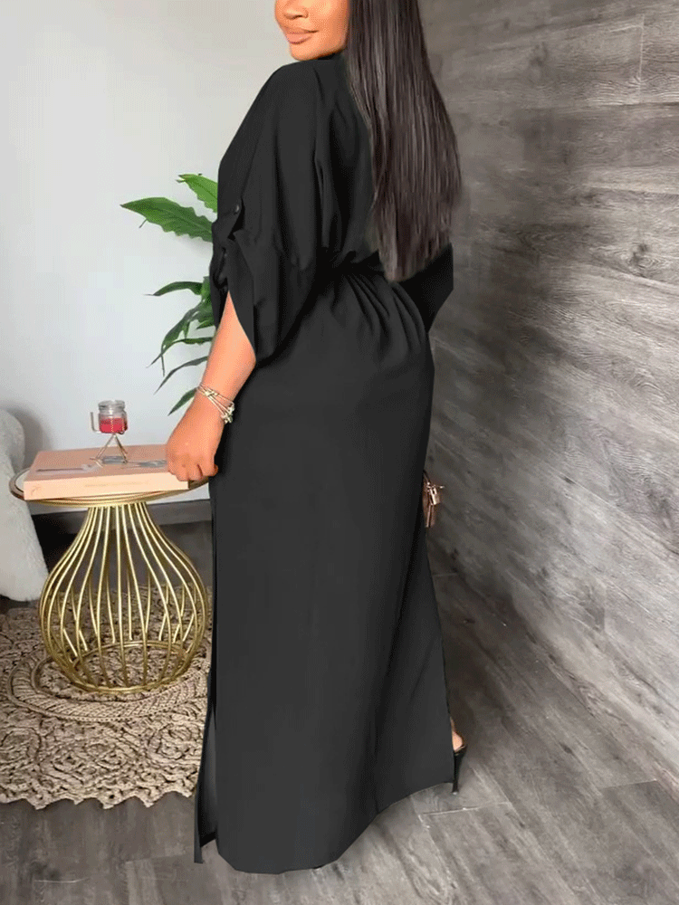 V Neck Waist Maxi Dress Maxct
