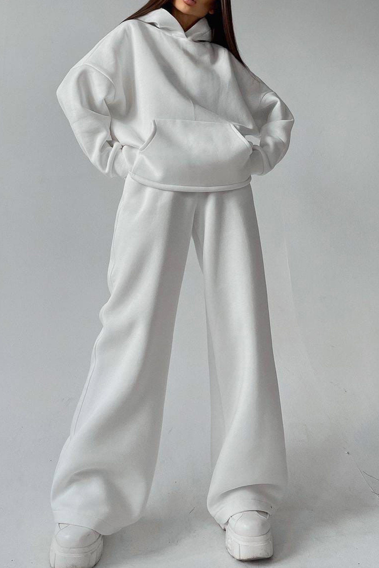 Maxct Solid Hoodie Wide Leg Long Pants Suits