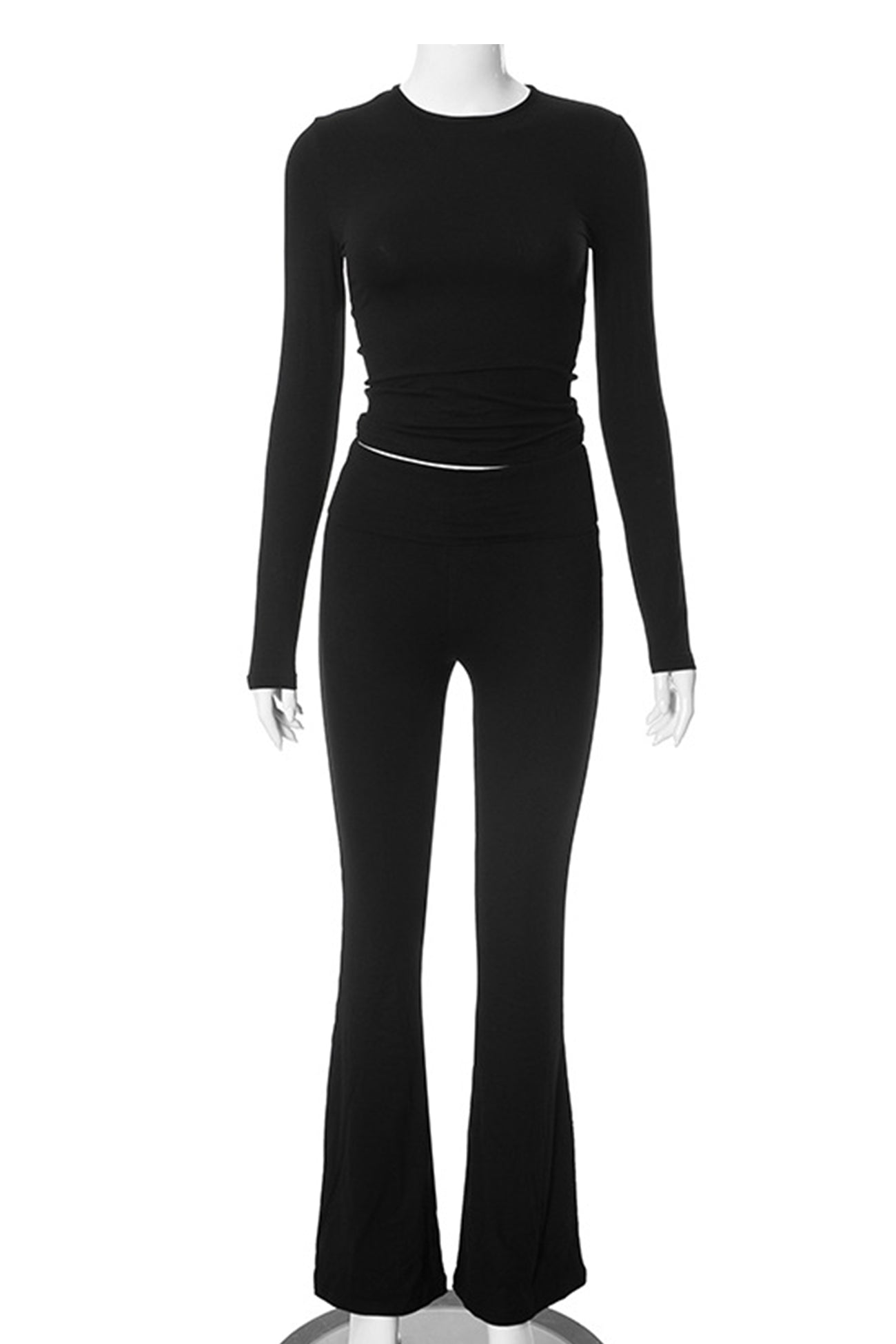 Maxct Solid Crop Top Flares Long Pants Set