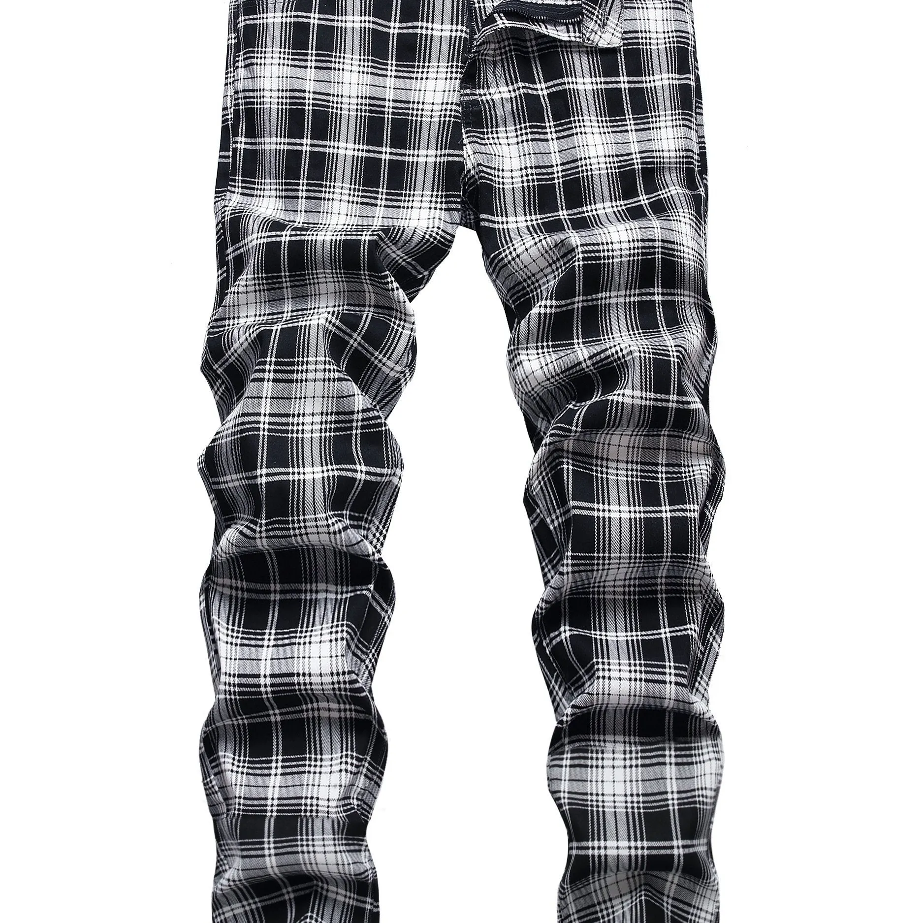 Maxct  Plaid Pattern Slim Fit Jeans, Men's Casual Mid Stretch Chic Jeans For The Four Seasons