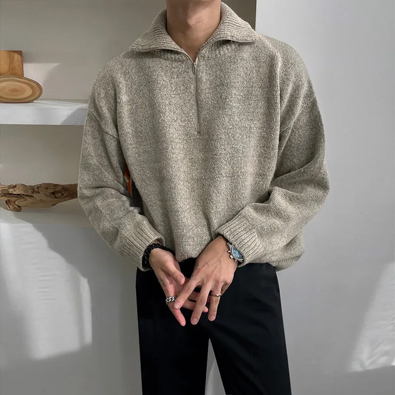 Maxct 5555 Knitted Half Turtleneck Collar Half Zip-Up Sweater
