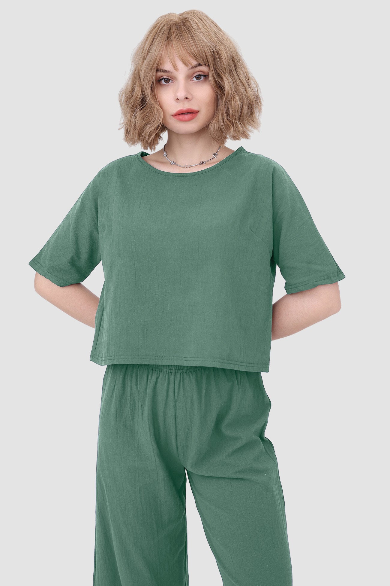 Maxct Solid Short Sleeve Top & Elastic Waist Pants