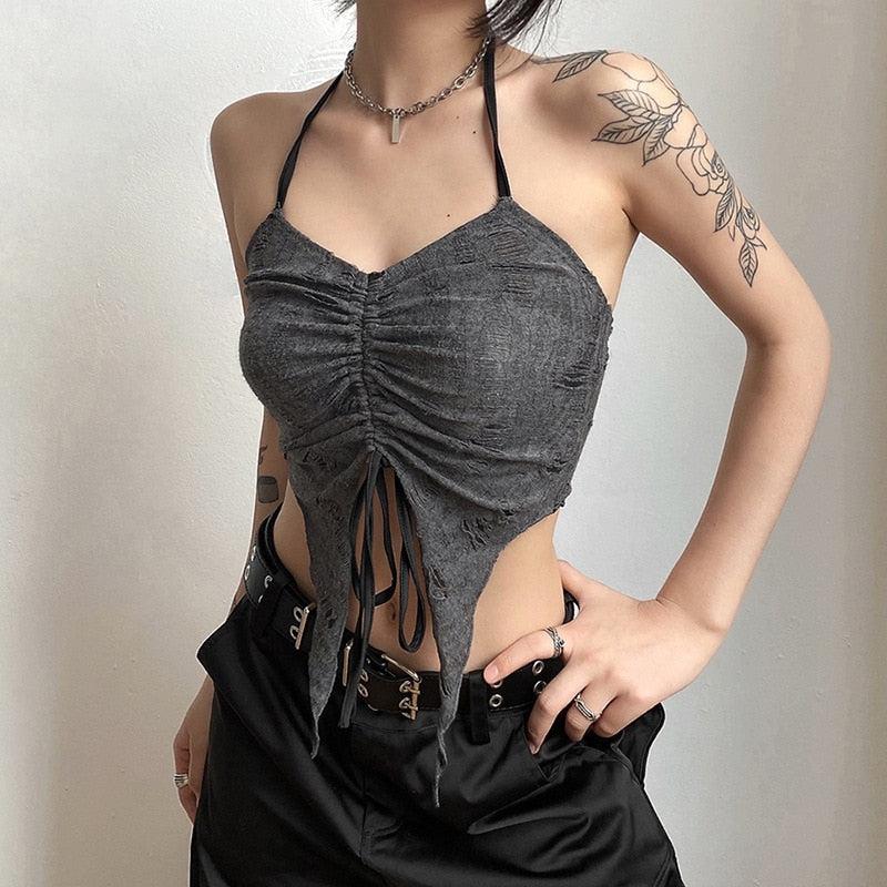 Maxct &Fairy Grunge Detachable Sleeve Halter Top