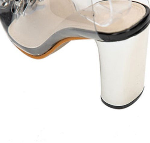 Square-Heeled PVC Transparent Cross-Tied Sandals Maxct