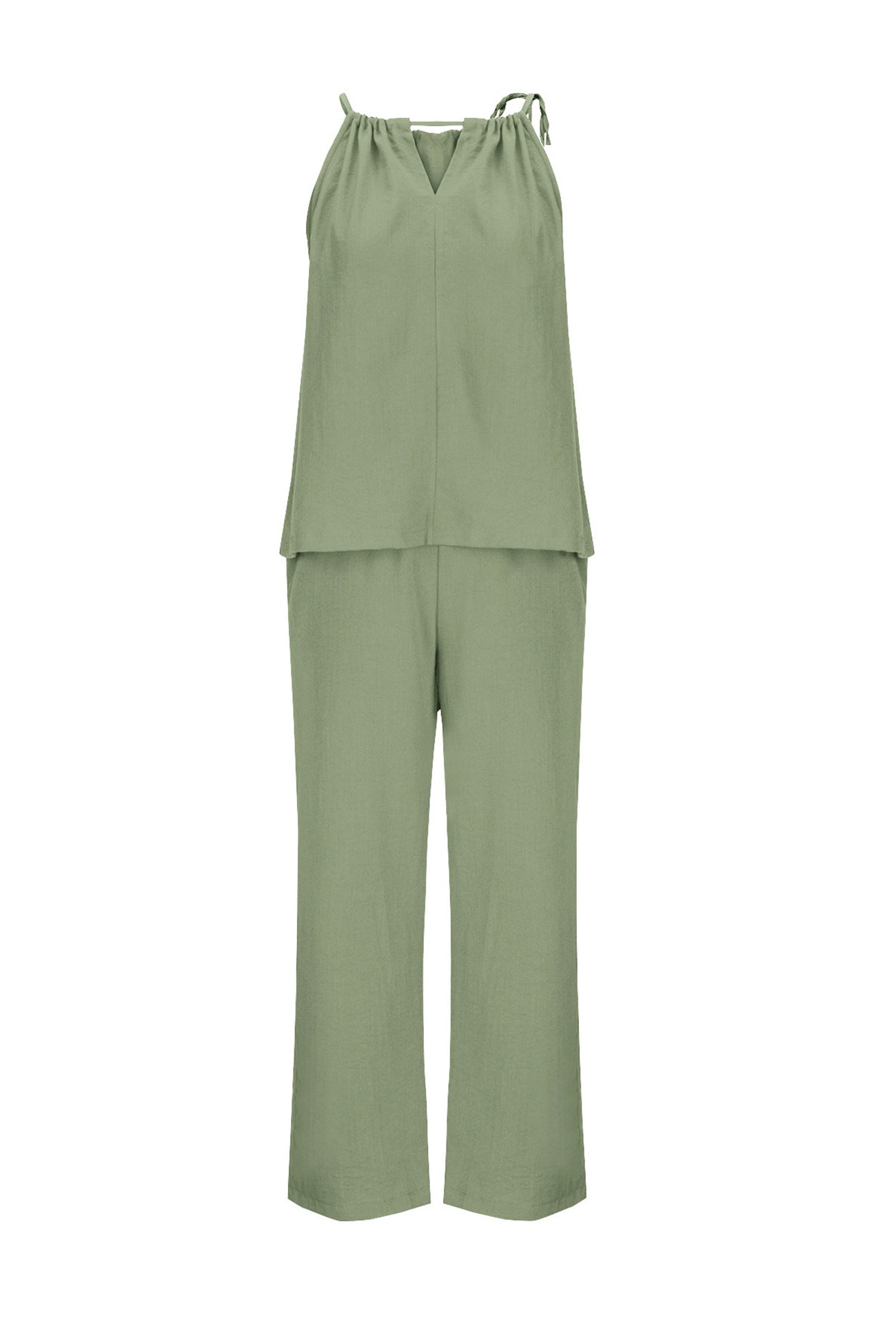 Maxct Cotton Linen Tie-up Tank Pants Suits
