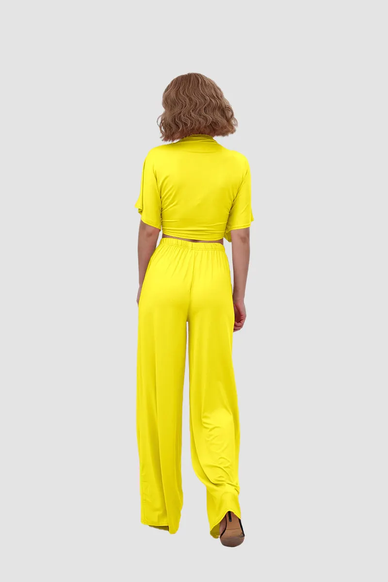 Maxct Deep V-neck Top & Elastic Wide Leg Pants