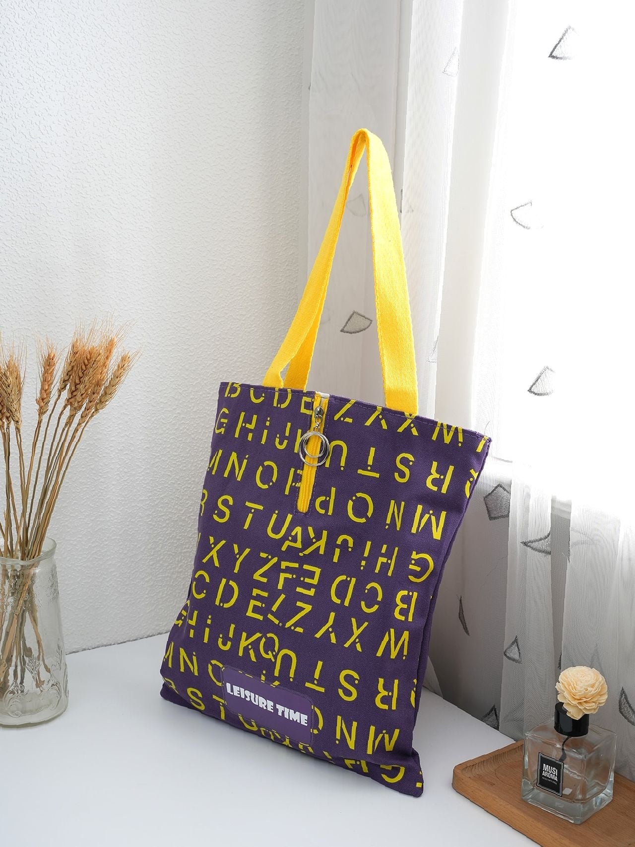 Maxct - Letter Graphic O-ring Zipper Front Shoulder Tote Bag  - Women Tote Bags