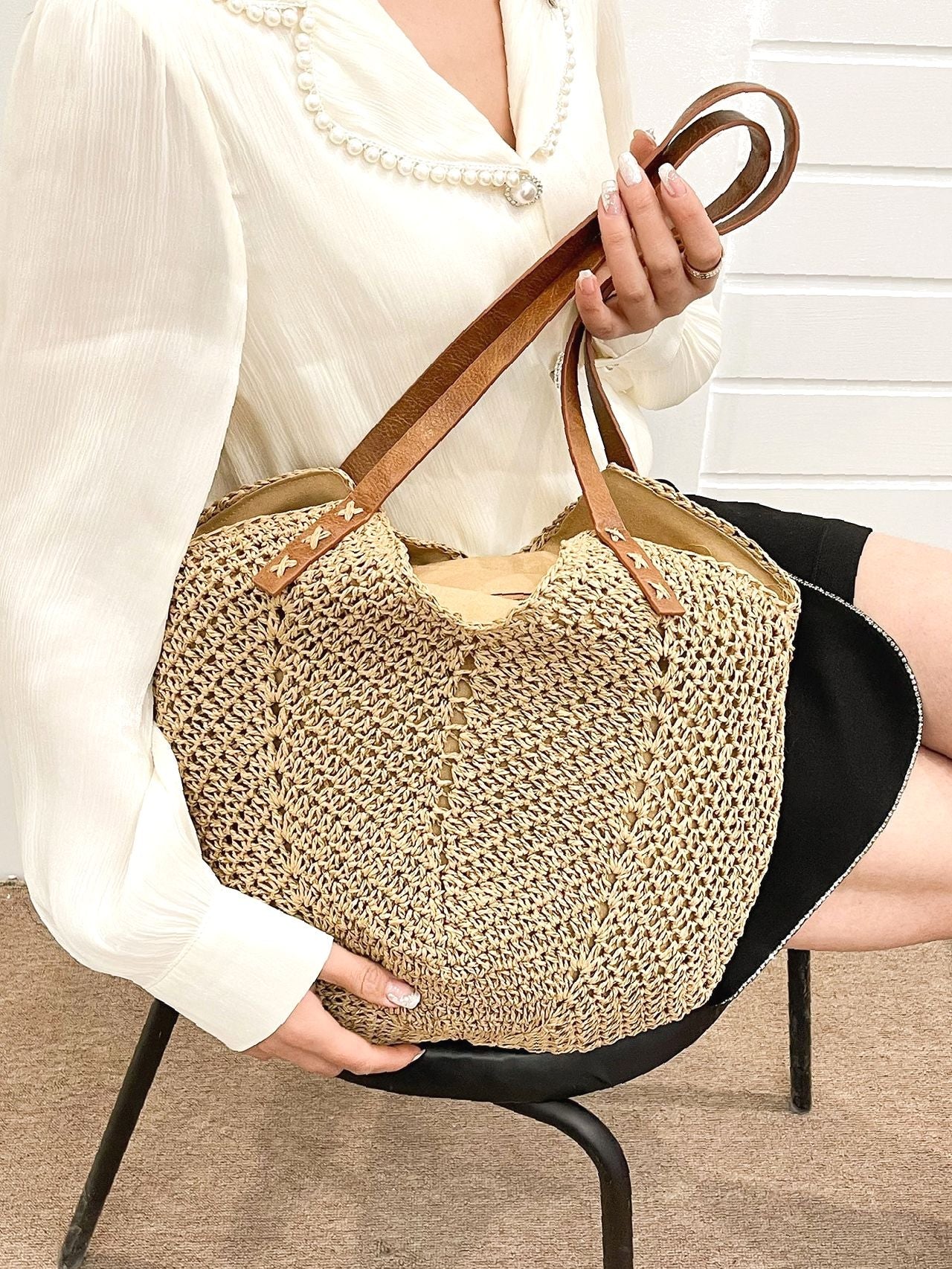 Maxct - Hollow Out Straw Bag  - Women Tote Bags