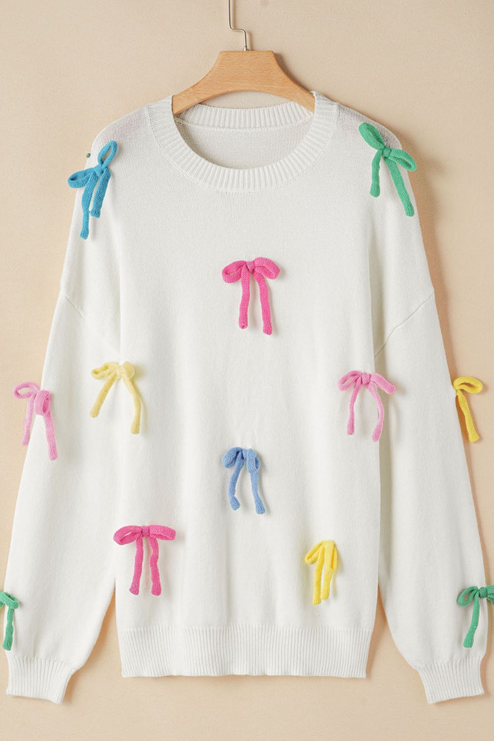 Maxct &Contrast Bow Round Neck Dropped Shoulder Sweater