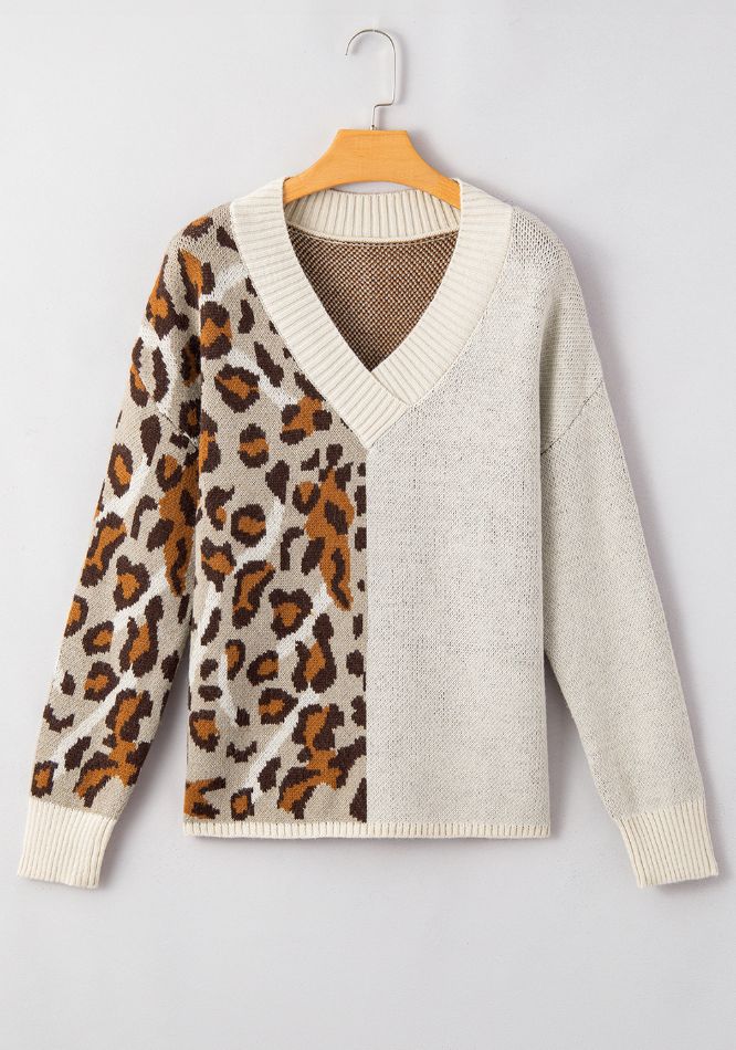 Maxct &Leopard V Neck Drop Shoulder Sweater