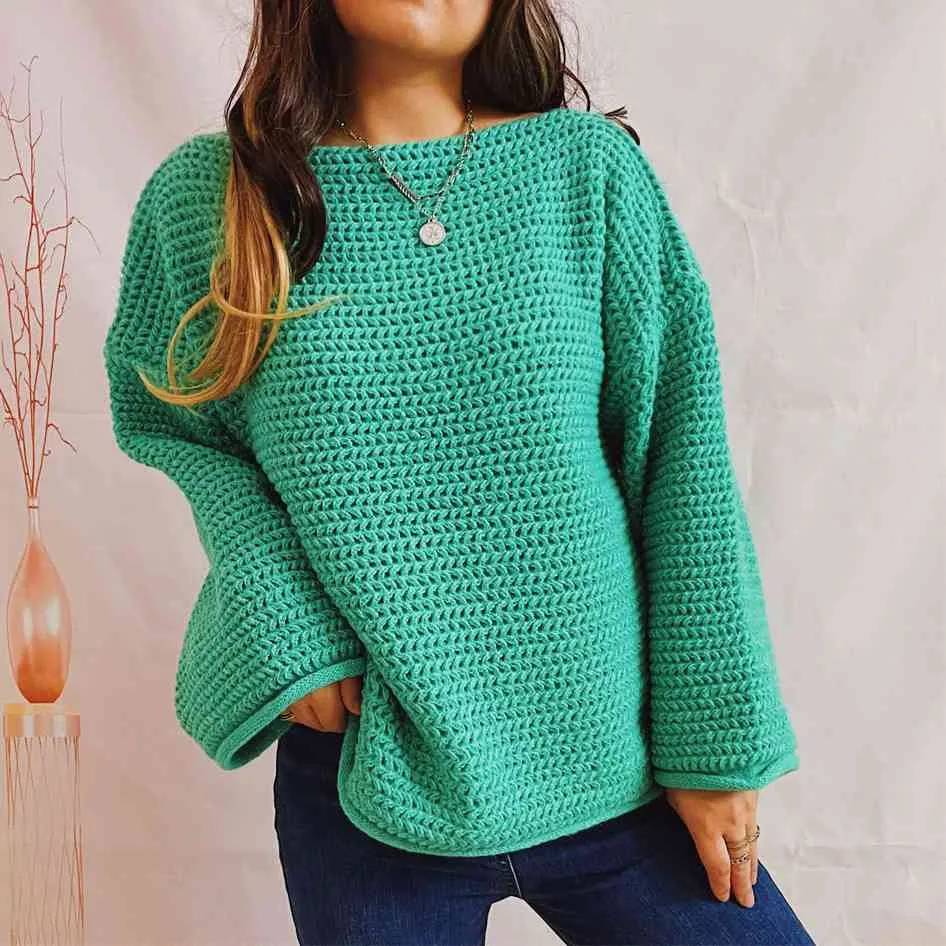 Maxct &Openwork Boat Neck Long Sleeve Sweater
