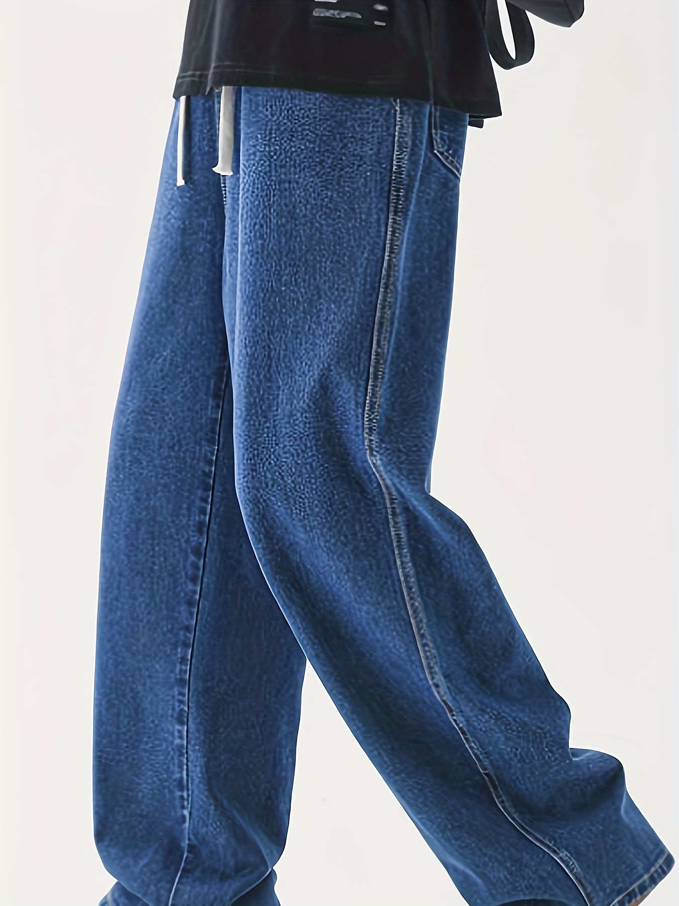 Wide Leg Cotton Jeans, Men's Casual Street Style Loose Fit Denim Pants For Spring Summer