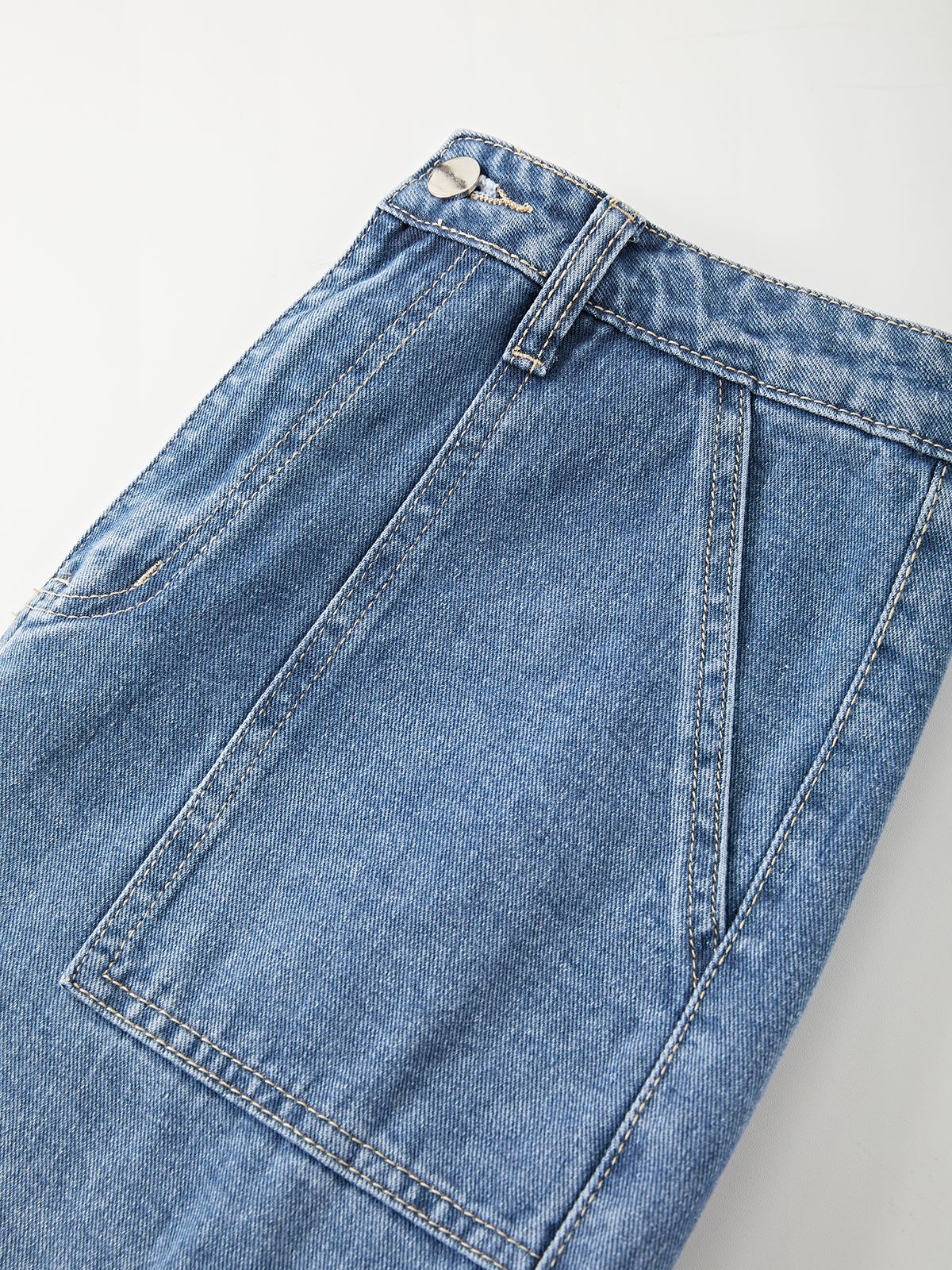 Washed Mid Waist Pocket Cargo Jeans Maxct